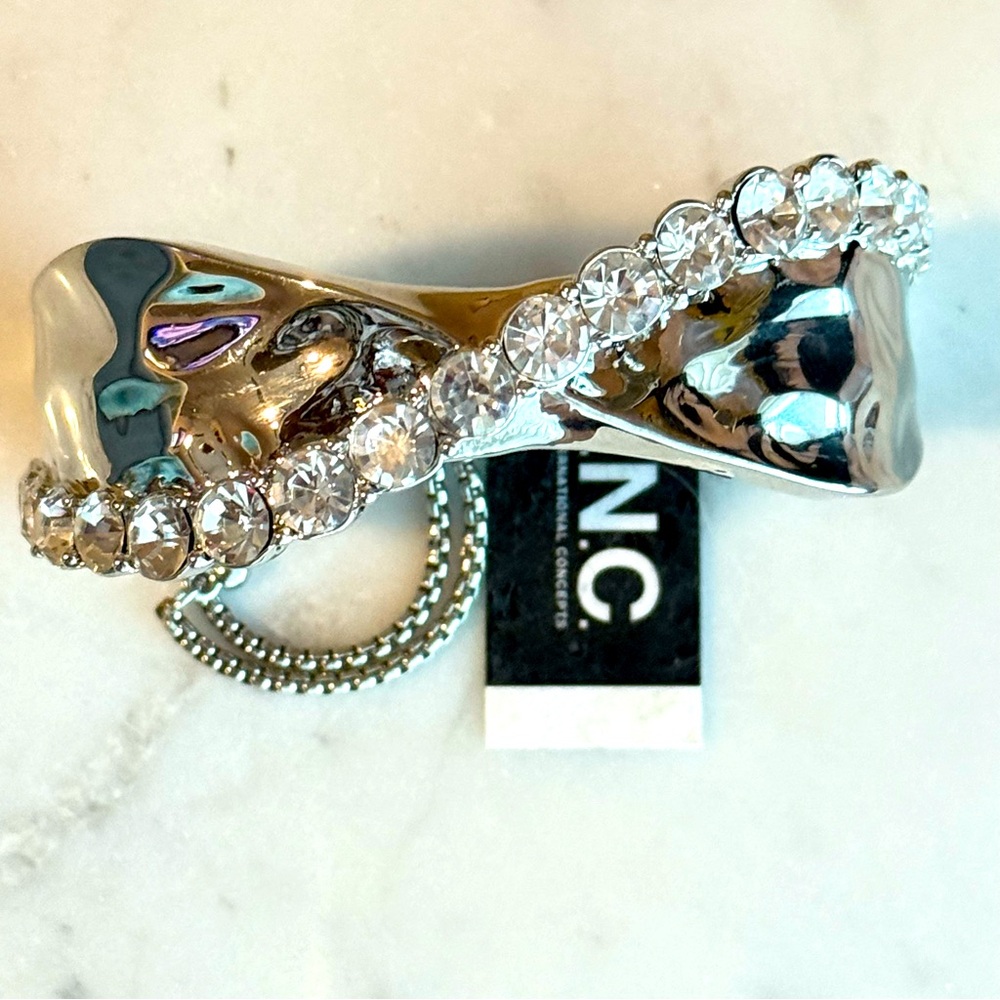 New INC International Concepts Cuff Silver Bracelet with Crystal Accents - Picture 4 of 10